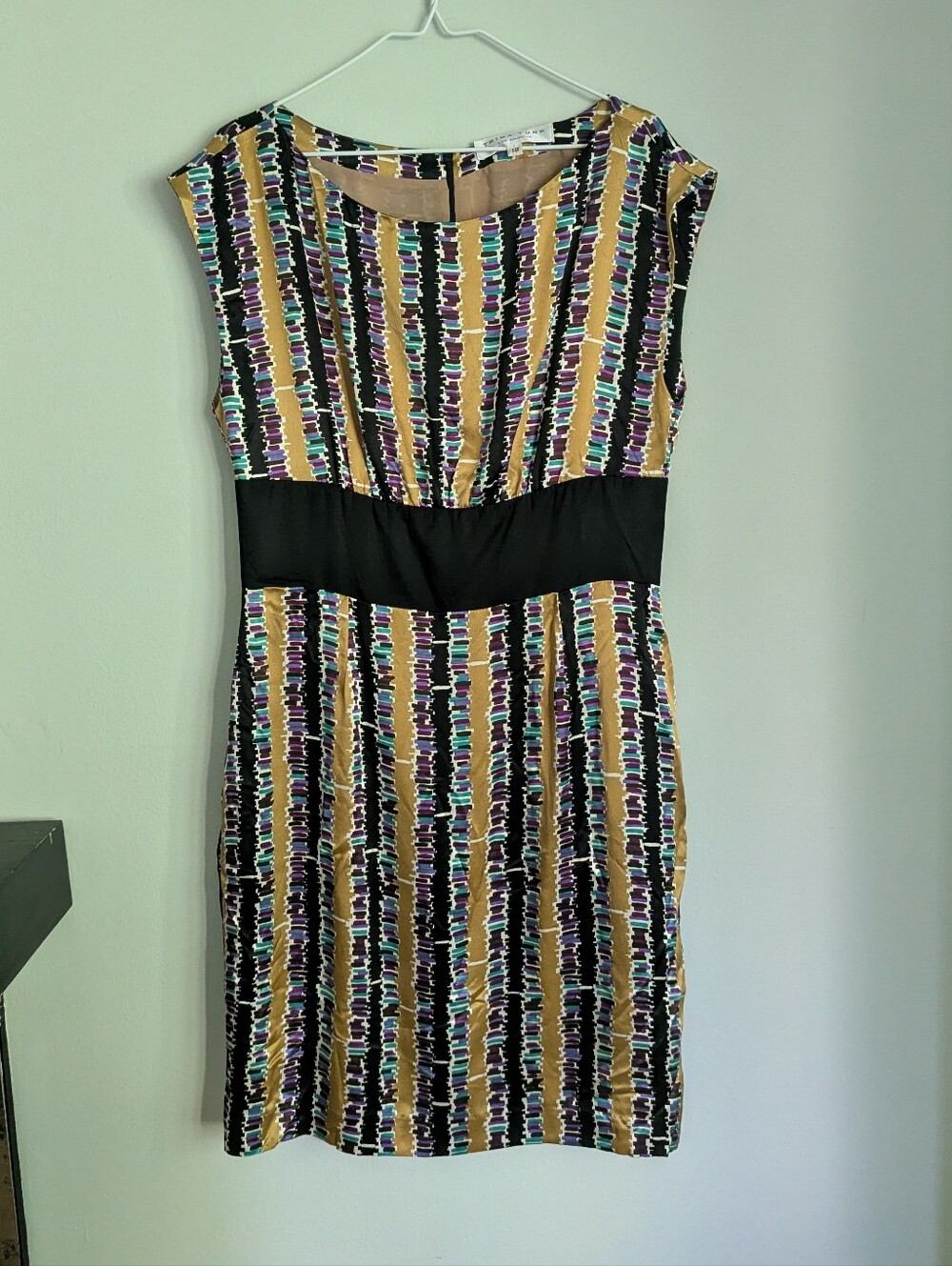 TRINA TURK Women's 12 Silk Abstract Vertical Stripe Cap Sleeve Sheath Dress